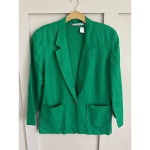 Chaus Vintage Emerald Green Linen Blend Blazer Jacket Size 16 Professional